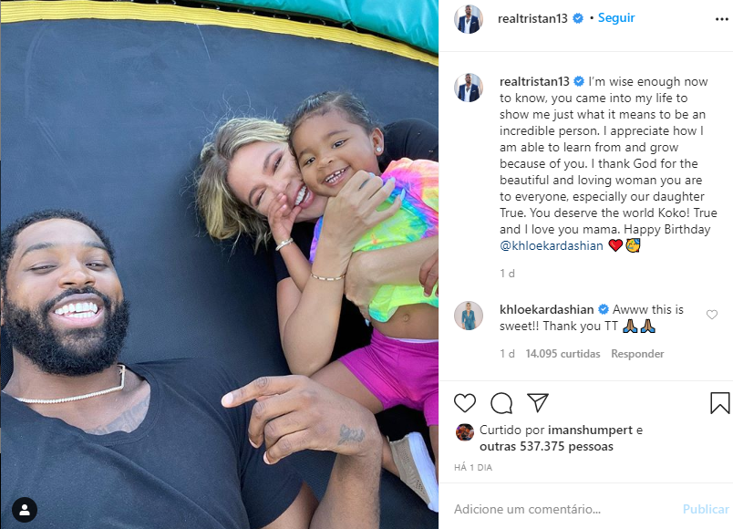 Mensagem compartilhada por Tristan Thompson no Instagram (Foto: Reprodução)