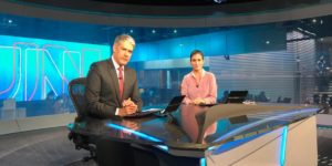 William Bonner e Renata Vasconcellos na bancada do Jornal Nacional (Foto: Divulgação / TV Globo)