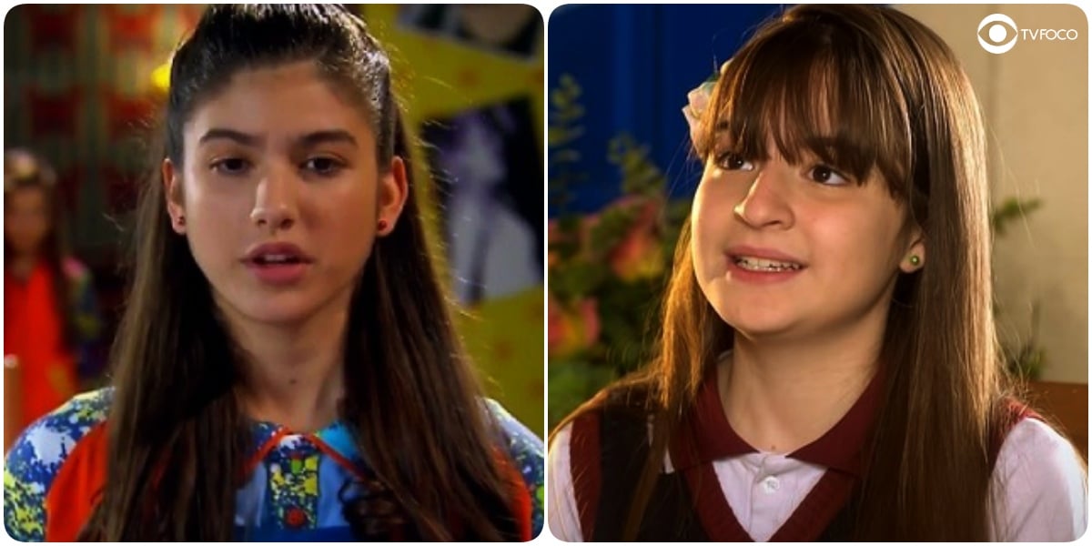Giovanna Grigio (Mili) em Chiquititas e Sophia Valverde (Poliana) em As Aventuras de Poliana; novelas registraram péssima audiência (Foto: Reprodução/SBT/Montagem/TV Foco)