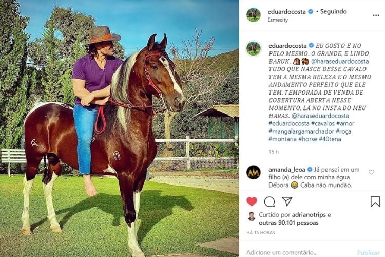 Eduardo Costa em um relato nas redes sociais (Foto: reprodução/Instagram)