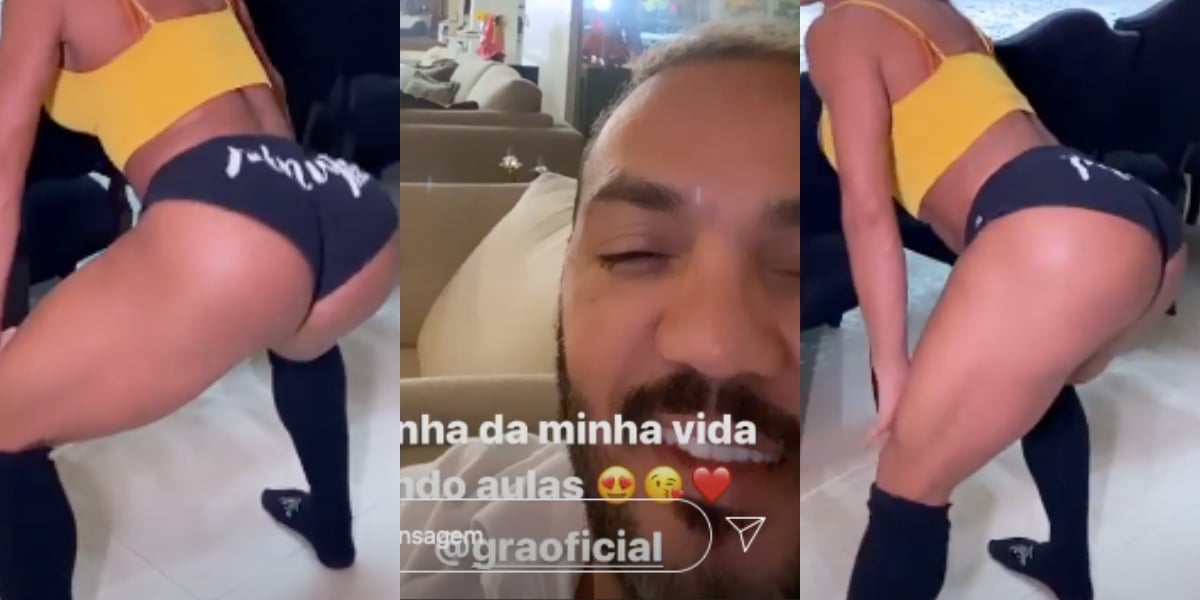 A famosa contratada da Multishow e musa fitness, Gracyanne Barbosa deixou os seu marido Belo de queixo caído ao rebolar nas redes sociais (Foto: Reprodução/Montagem TV Foco)