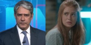 William Bonner no Jornal Nacional e Marina Ruy Barbosa em Totalmente Demais; JN foi superado pela novela das sete na audiência (Foto: Reprodução/Globo)