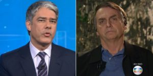 William Bonner e Jair Bolsonaro no Jornal Nacional; telejornal da Globo teve queda de audiência (Foto: Reprodução/Globo)