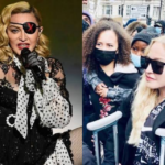 De muletas, Madonna participa de protestos contra o racismo em Londres (Foto: Reprodução)