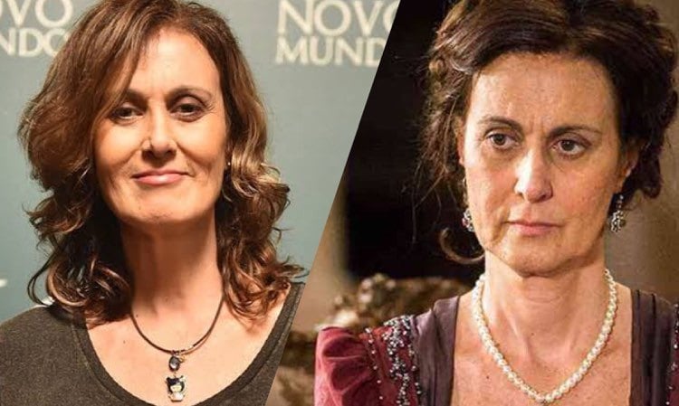 Márcia Cabrita surgiu em Novo Mundo no capítulo dessa quarta-feira, 03. Foi o último trabalho da atriz (imagem: Montagem: Globo)
