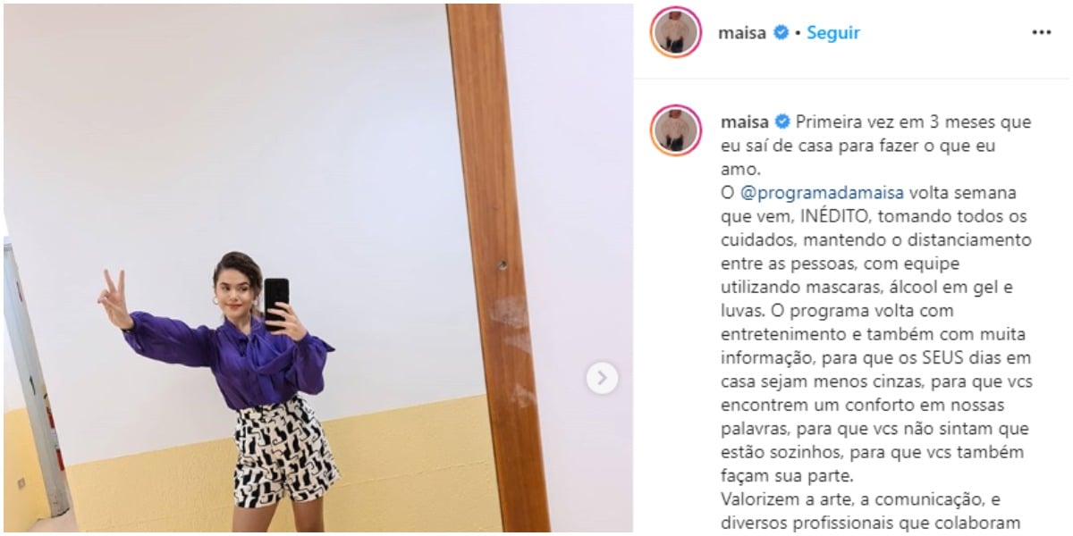 Maisa voltou a gravar no SBT e falou sobre seu retorno ao programa (Foto: Reprodução/ Instagram)