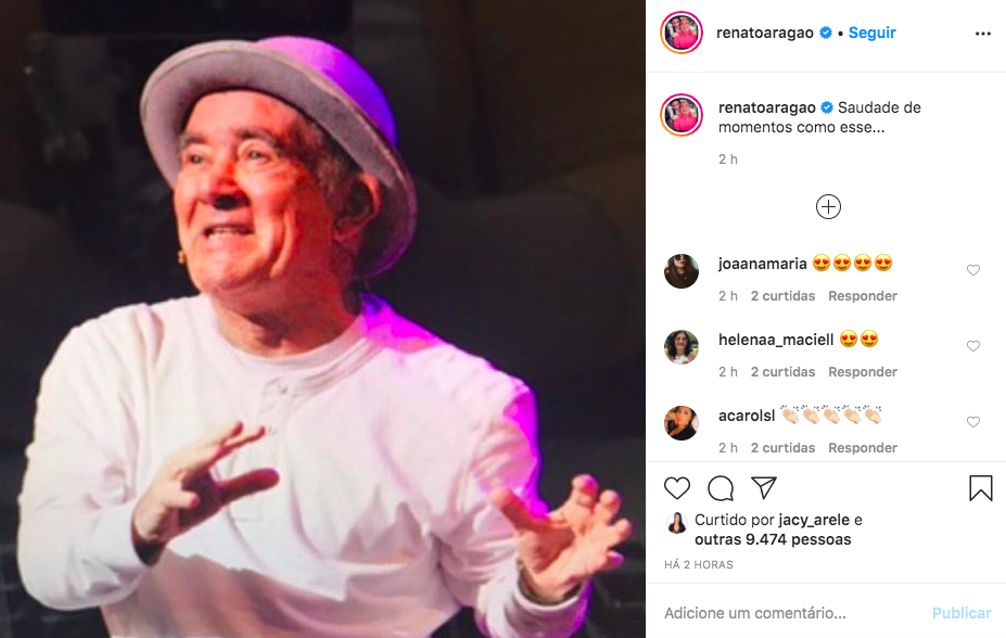 O famoso comediante da Turma do Didi e ator da Globo, Renato Aragão emocionou os seus seguidores ao confessar mais uma vez que sente saudade dos palcos (Foto: Reprodução/Instagram)