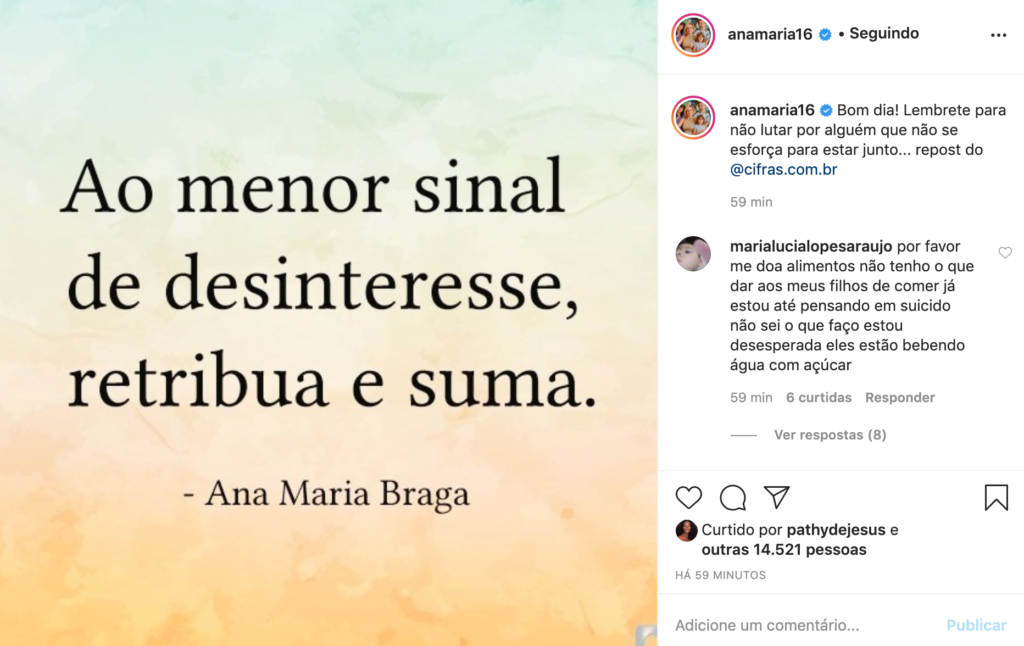 Ana Maria posta frase icônica em seu Instagram (Foto: Reprodução)