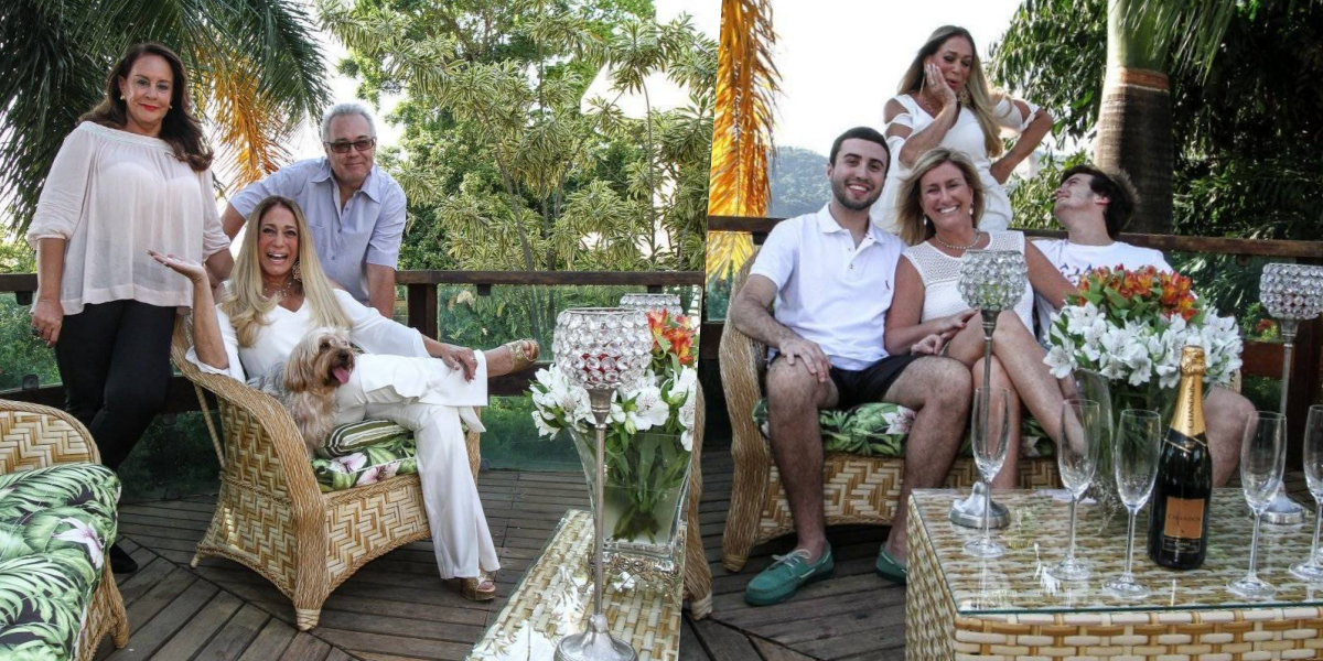 Susana Vieira e família no jardim da casa (Foto: Montagem)