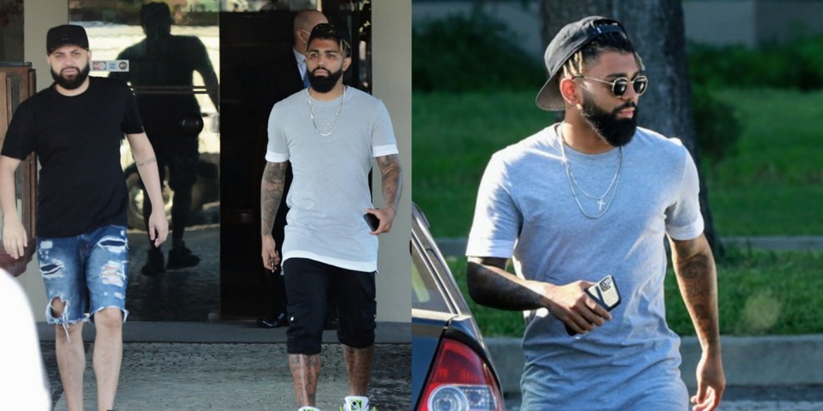 Jogador do Flamengo, Gabigol, almoça com amigo em restaurante e não faz uso da máscara (Foto: Reprodução/ Dilson Silva/AgNews)