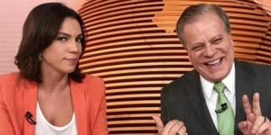 Ana Paula Araújo e Chico Pinheiro nos bastidores do Bom Dia Brasil (Foto: Divulgação/TV Globo)