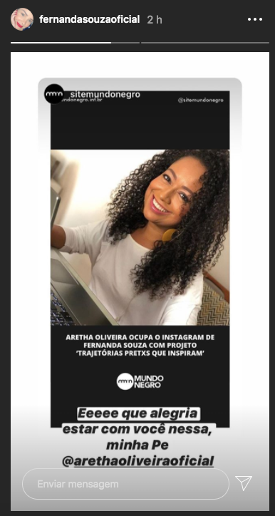 Fernanda Souza em seu stories (Foto: reprodução/Instagram)