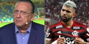 Galvão Bueno, a cara do esporte da Globo, e Gabigol, destaque do Flamengo; Globo desistiu de transmissão do Campeonato Carioca após guerra com clube (Foto: Reprodução/Globo e Eldio Suzano/Photopress)