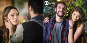 Bruna, Giovanni e Camila vivem um triângulo amoroso em Haja Coração (Foto: Montagem/TV Foco/Reprodução/Globo)