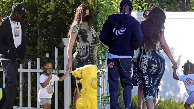 Kylie Jenner e Travis Scott são flagrados juntos em passeio com a filha, Stormi (Foto: Reprodução)
