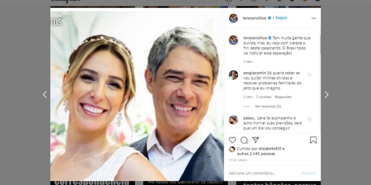 Publicação de Lene Sensitiva sobre William Bonner (Foto: Reprodução/Instagram)