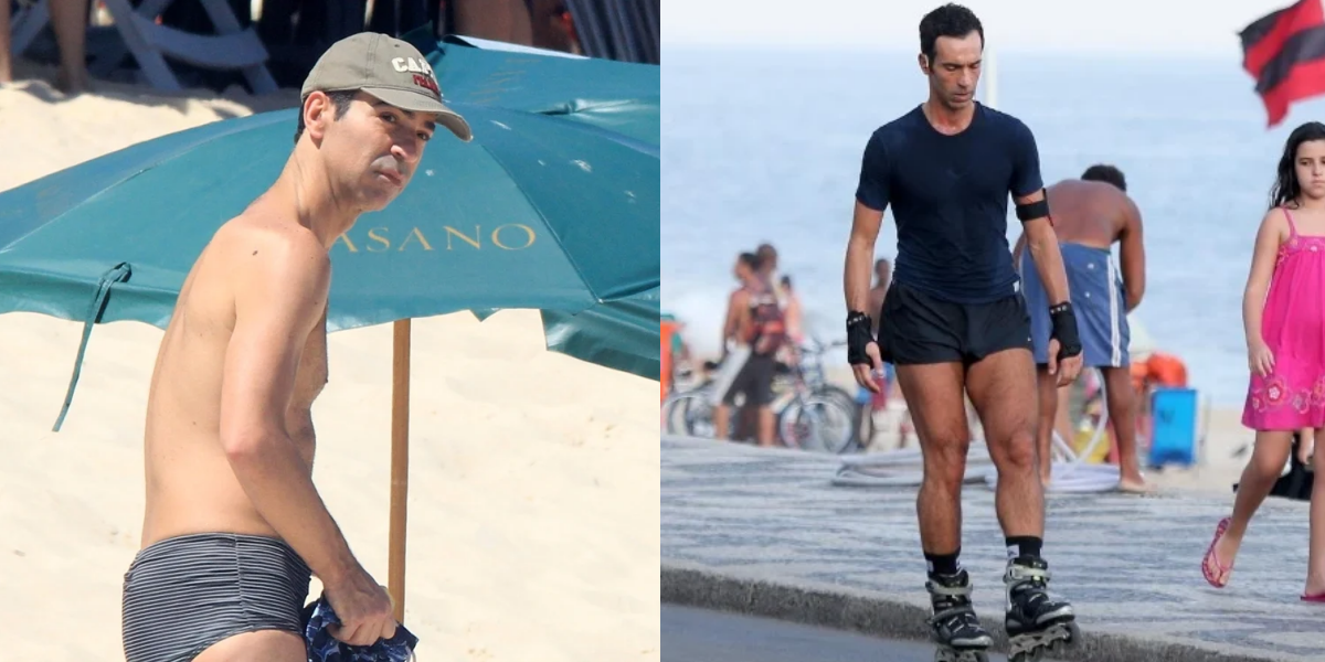 César Tralli de singa e andando de patins (Foto: Montagem/ Andre Freitas /AgNews)