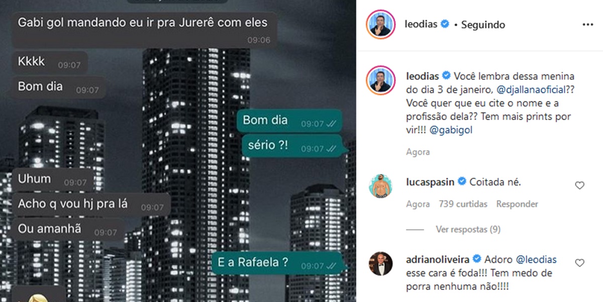Publicação de Leo Dias expondo conversa com amante de Gabigol (Imagem: Reprodução)
