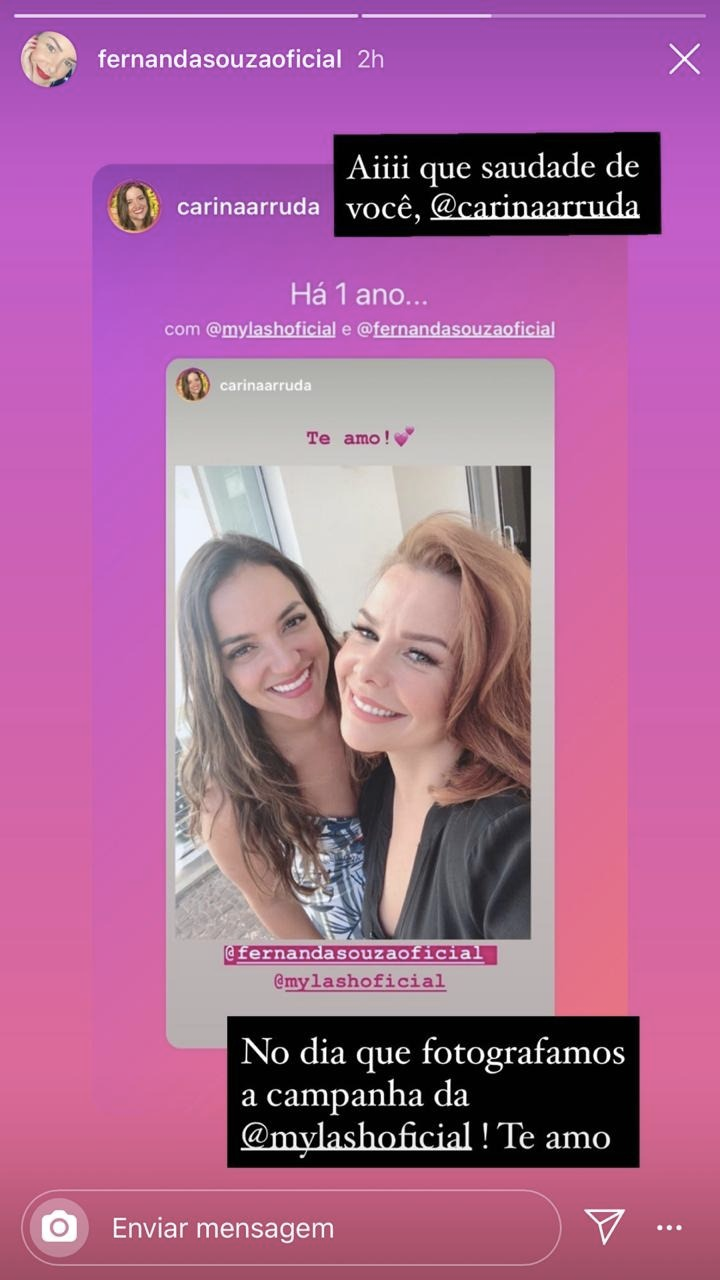 Fernanda Souza em seus stories (Foto: reprodução/Instagram)