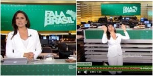 Carla Cecato ajoelha no Fala Brasil (Foto: Reprodução)