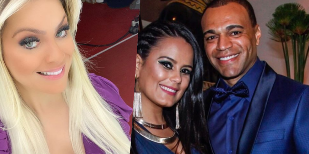Renata Fan, trabalha com Denilson e agora está vendo Luciele, esposa do jogador, passar pela transição (Foto montagem) 