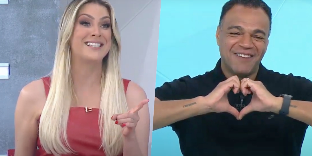 Renata Fan se declarou para Denílson ao vivo no Jogo Aberto (Foto: reprodução/Band)