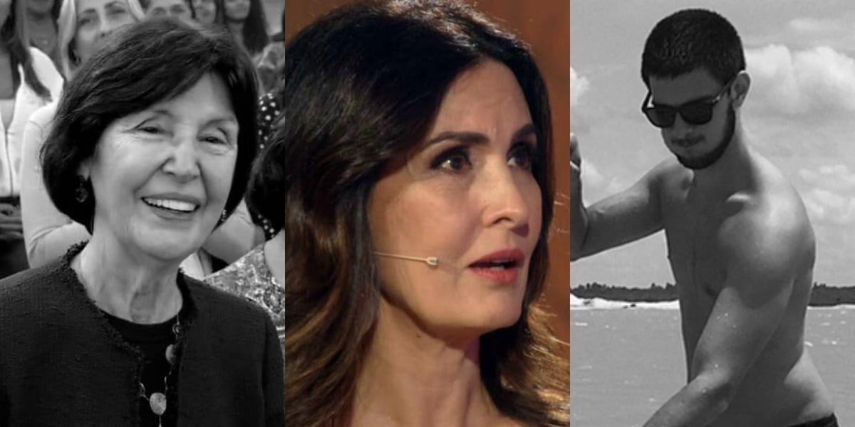 Fátima Bernardes, sua mãe, Eunice Bernardes, e seu filho, Vinícius Bonemer (Foto: Reprodução/TV Globo/Instagram)