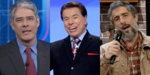 William Bonner no Jornal Nacional, Silvio Santos no SBT e Marcos Mion em A Fazenda 12; Globo mexeu na programação para guerra no ibope (Foto: Reprodução/Globo/Record e Lourival Ribeiro/SBT)