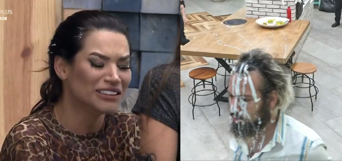 Raissa jogou líquido nos rapazes e no Cartolouco no reality show (Foto: Reprodução) A Fazenda