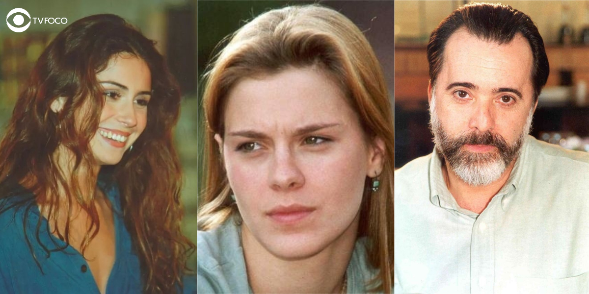 Fotomontagem dos personagens Capitu, Camila e Miguel de Laços de Família