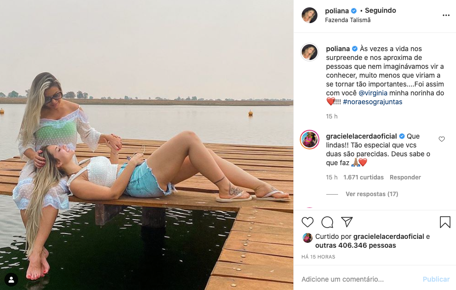 Poliana Rocha se declarou para a noiva de Zé Felipe (Foto: reprodução)
