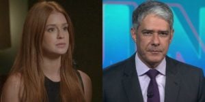 Marina Ruy Barbosa (Eliza) em cena de Totalmente Demais e William Bonner no Jornal Nacional; novela teve audiência recorde e superou JN (Foto: Reprodução/Globo)