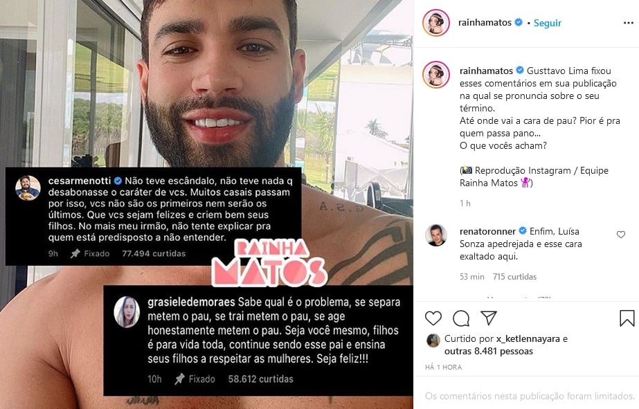 Publicação de Rainha Matos (Foto: Reprodução)