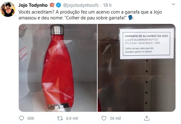 Garrafa amassada por Jojo Todynho virou exposição na Record TV (Foto: Reprodução)