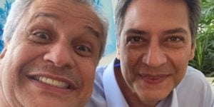 Sikêra Jr. e Luís Ernesto Lacombe nos estúdios da RedeTV! (Foto: Reprodução / Instagram)