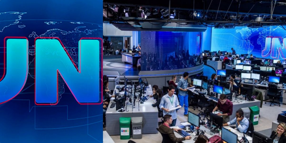 Logo do Jornal Nacional da Globo, ao lado da redação da emissora (Reprodução)