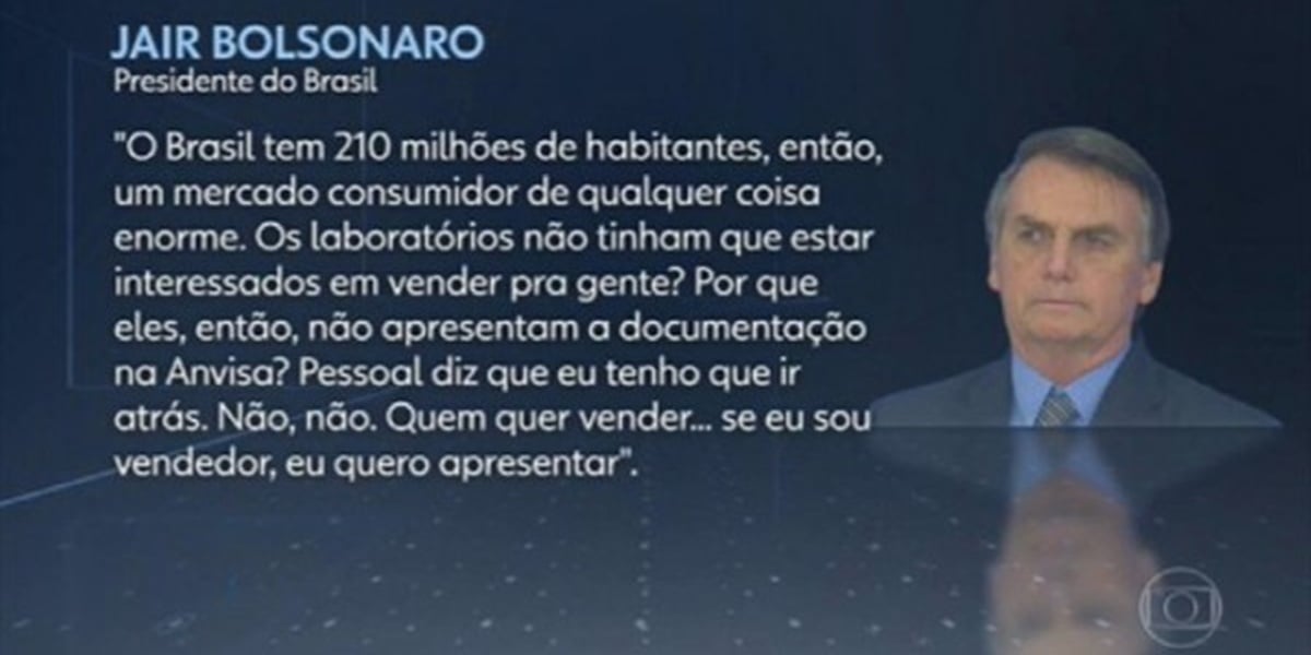 Declaração dada por Bolsonaro em entrevista a repórteres (Imagem: Reprodução) 