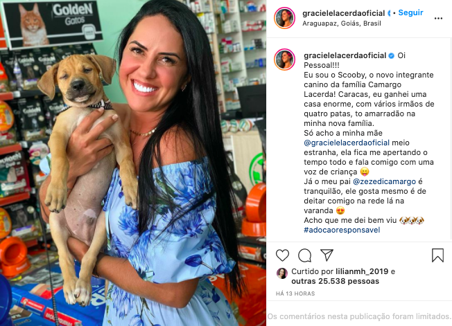 Graciele Lacerda surge com novo membro de sua família: o Scooby (Reprodução: Instagram) 