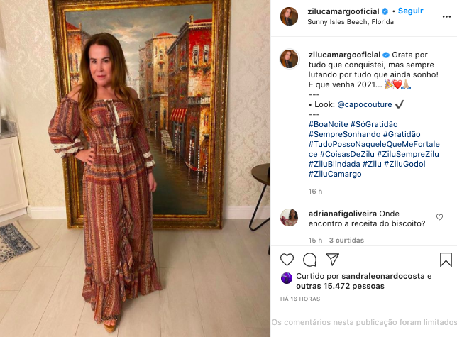 Zilu Camargo nas redes sociais (Reprodução)
