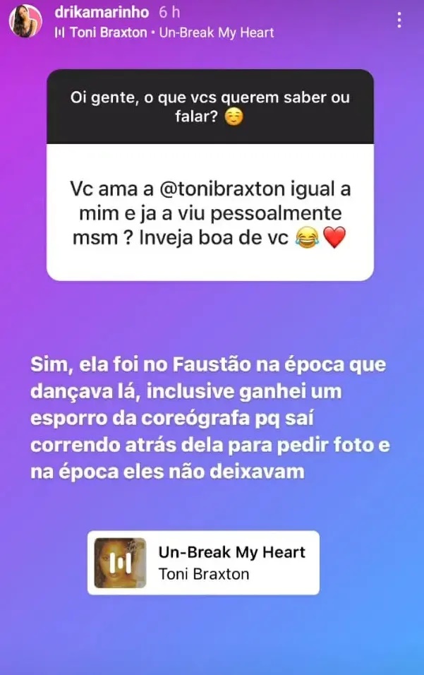 Publicação de Drika Marinho (Imagem: Reprodução)