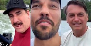 Ratinho, Fábio Faria e Jair Bolsonaro estão fazendo pescaria, em Santa Catarina (Foto; Reprodução)