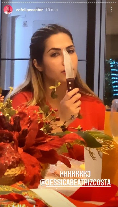 Jéssica Costa apontou uma faca para Zé Felipe (Foto: Reprodução)