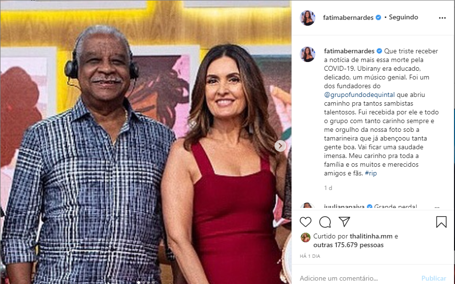 Fátima Bernardes fala de tristeza com morte de sambista (Foto: Reprodução)