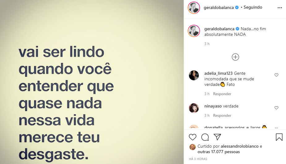 Geraldo Luís mandou um recado na lata (Foto: Reprodução/ Instagram)