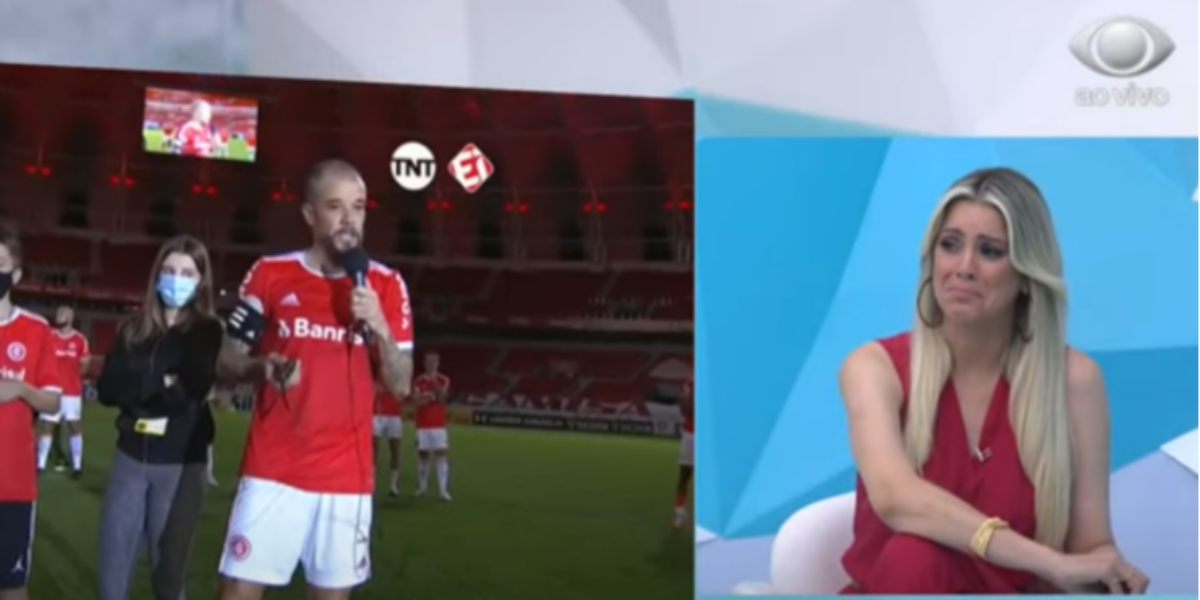 Renata Fan não aguenta emoção e chora ao vivo durante "Jogo Aberto" (Reprodução) 