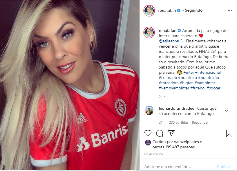Renata Fan expõe felicidade após vitória de time e público zomba (Foto: Reprodução)
