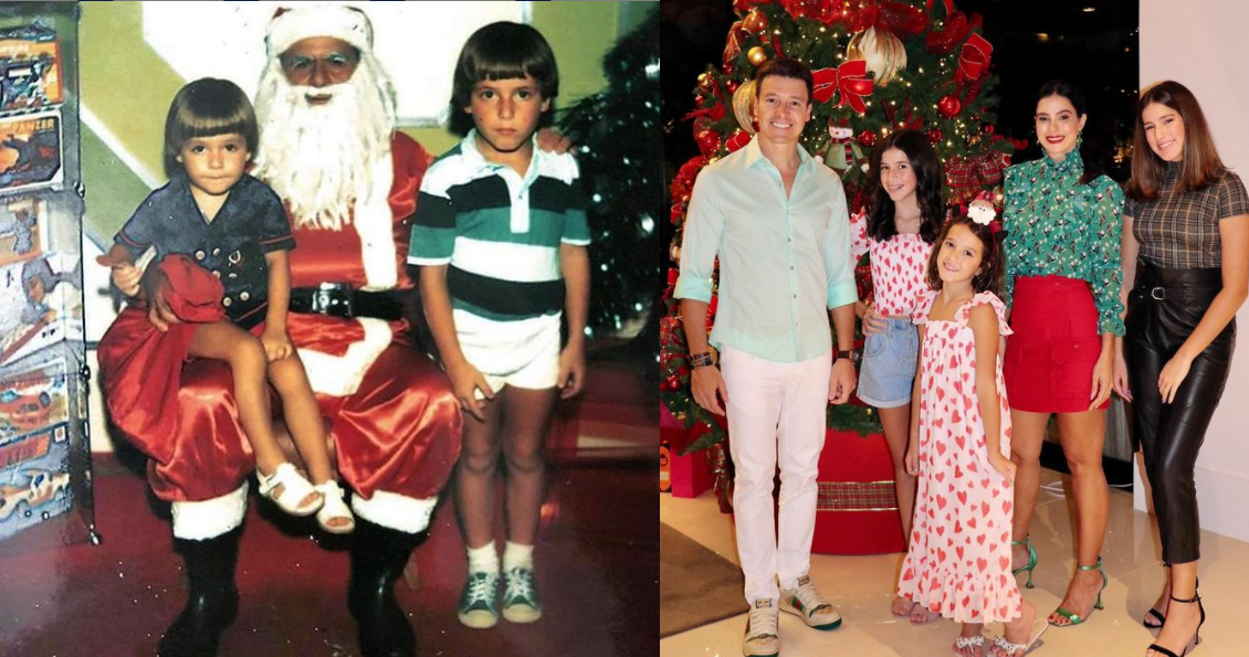 Rodrigo Faro criança à esquerda, e ontem (24) na véspera de natal com a esposa e filhas (Foto: Reprodução) Rodrigo Faro criança à esquerda, e ontem (24) na véspera de natal com a esposa e filhas (Foto: Reprodução)