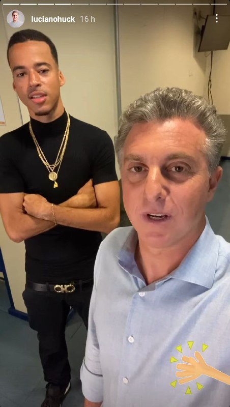 Luciano Huck nos bastidores da Globo com convidado do Caldeirão
