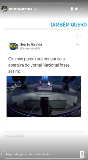 Natasha Dantas brinca nas redes sociais sobre emprego de marido, William Bonner (Reprodução) 