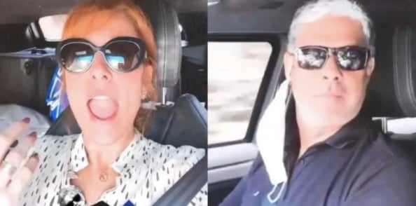 William Bonner e Natasha Dantas gritam em carro (Reprodução) 